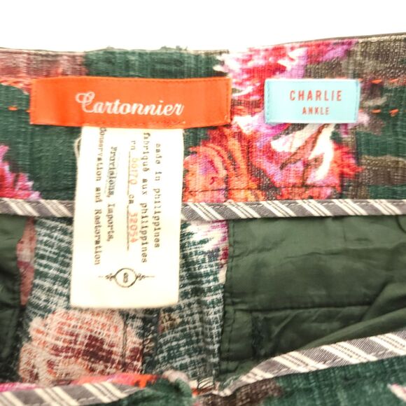 Anthropologie Cartonnier Womens 8 33x26 Green Floral Flower Charlie Ankle Pants - Picture 3 of 7